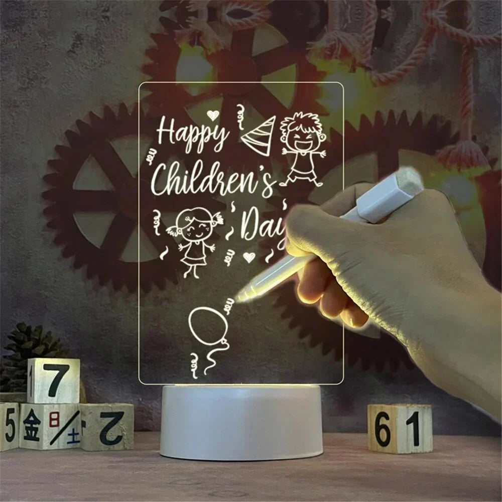 LED Acrylic Memo Board Desk Lamp Reusable Writing Note Board with USB Power