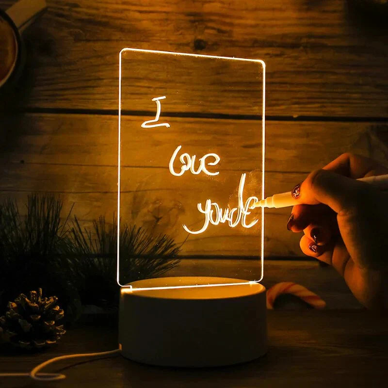 LED Acrylic Memo Board Desk Lamp Reusable Writing Note Board with USB Power