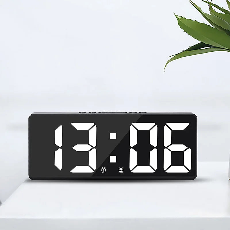 LED Alarm Clock Temperature Calendar Sound Control Bedside Clock