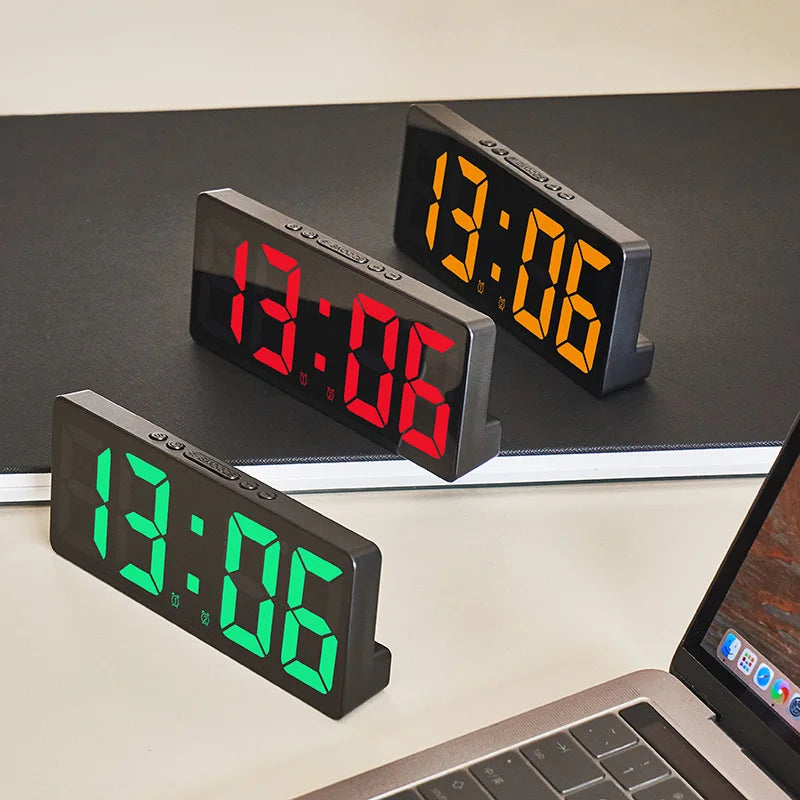 LED Alarm Clock Temperature Calendar Sound Control Bedside Clock