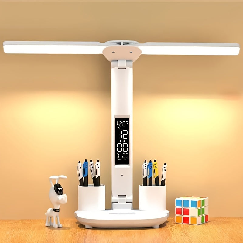LED Desk Lamp Adjustable Dual Head Dimmable USB Table Light