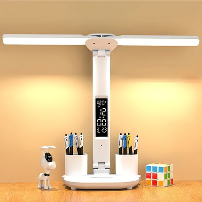 LED Desk Lamp Adjustable Dual Head Dimmable USB Table Light