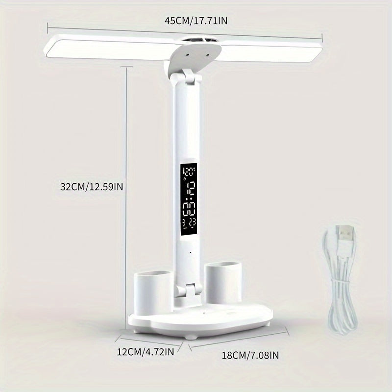 LED Desk Lamp Adjustable Dual Head Dimmable USB Table Light