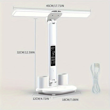 LED Desk Lamp Adjustable Dual Head Dimmable USB Table Light
