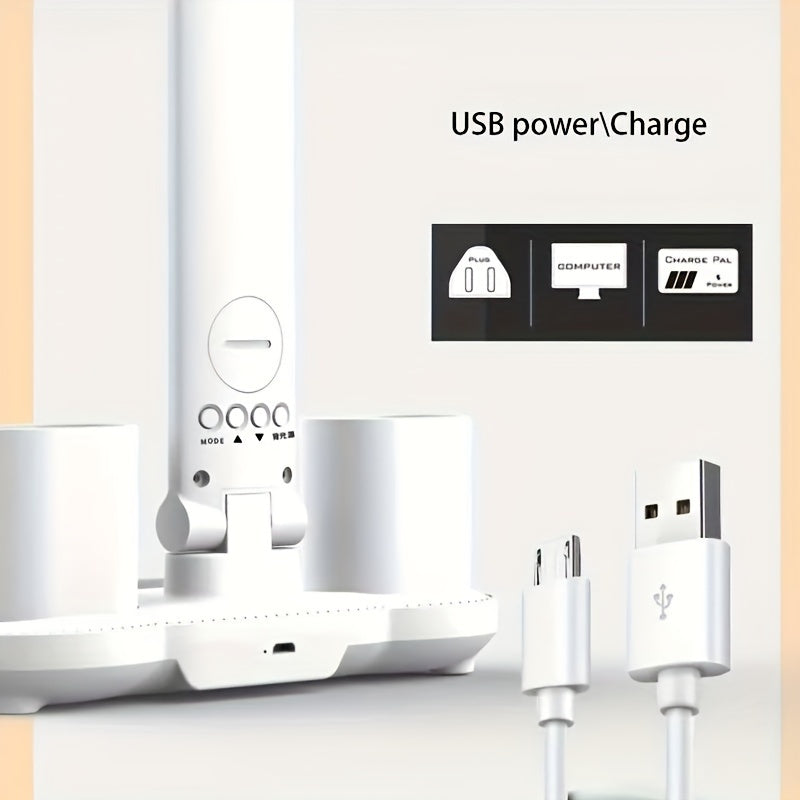 LED Desk Lamp Adjustable Dual Head Dimmable USB Table Light