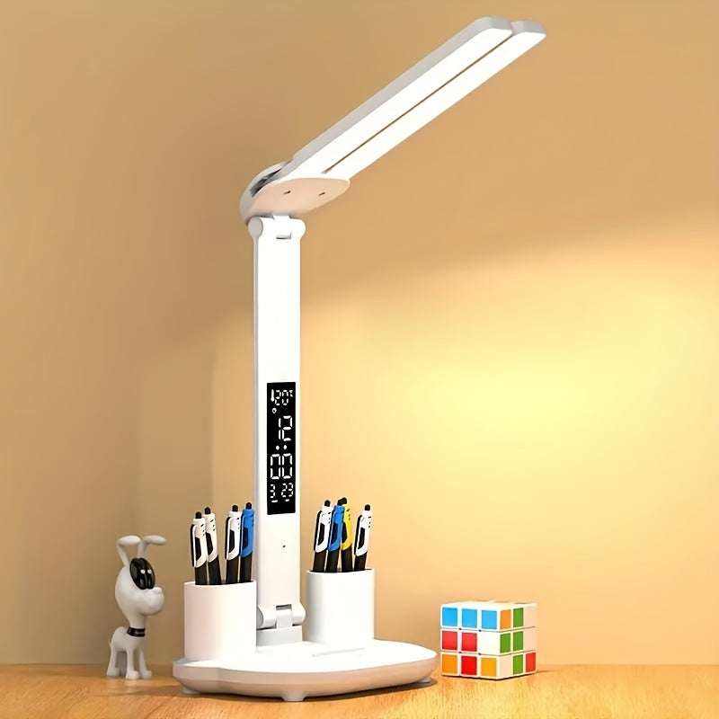 LED Desk Lamp Adjustable Dual Head Dimmable USB Table Light