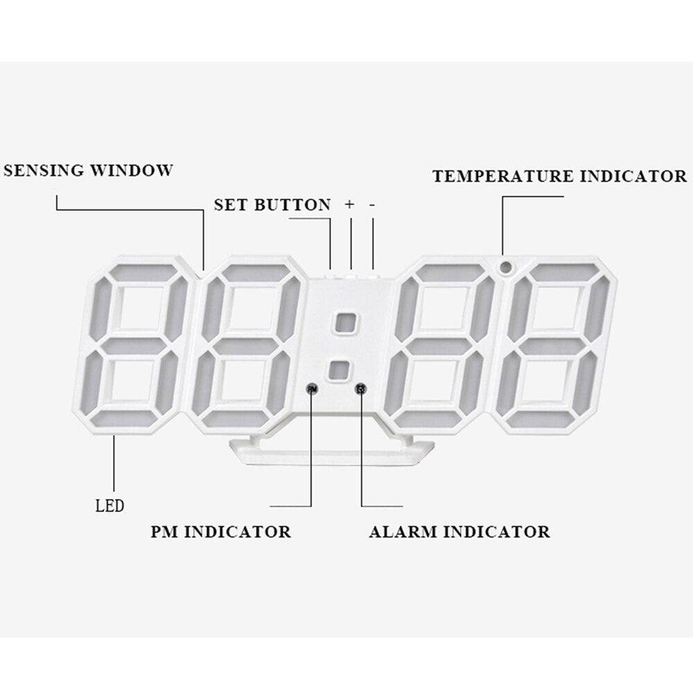LED Digital Wall Clock Temperature Alarm Display Clock