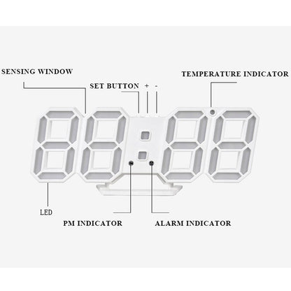 LED Digital Wall Clock Temperature Alarm Display Clock