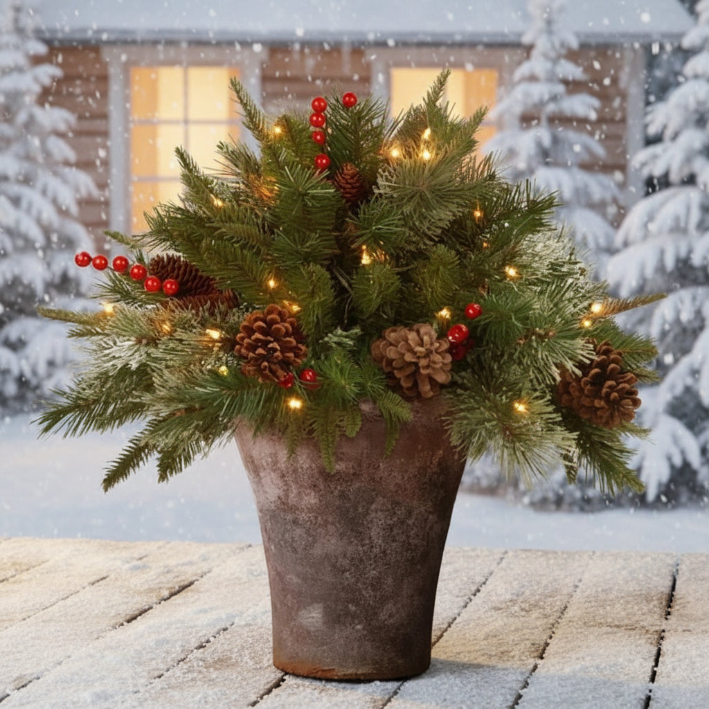 LED Evergreen Urn Filler Pre Lit Holiday Decoration