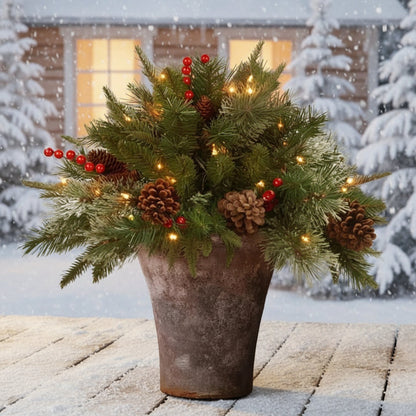LED Evergreen Urn Filler Pre Lit Holiday Decoration
