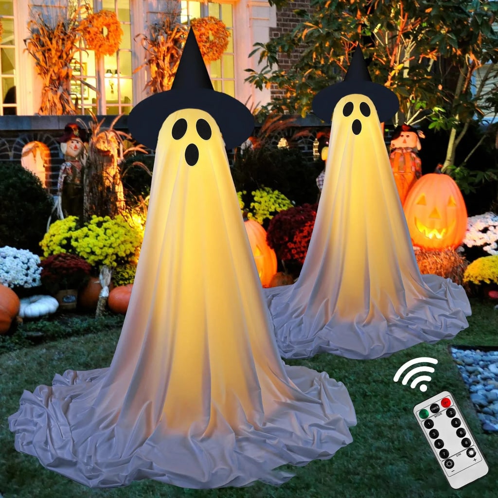 LED Ghost Halloween Decoration Motion Sound Effects Outdoor Yard Display