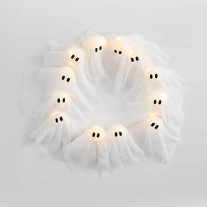 Led-halloweenkrans met spookje, op batterijen werkende deur- en wanddecoratie
