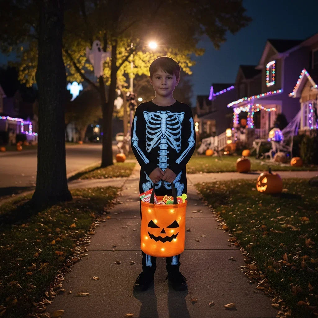 LED Halloween Trick or Treat Bag Reusable Pumpkin Carrying Bag