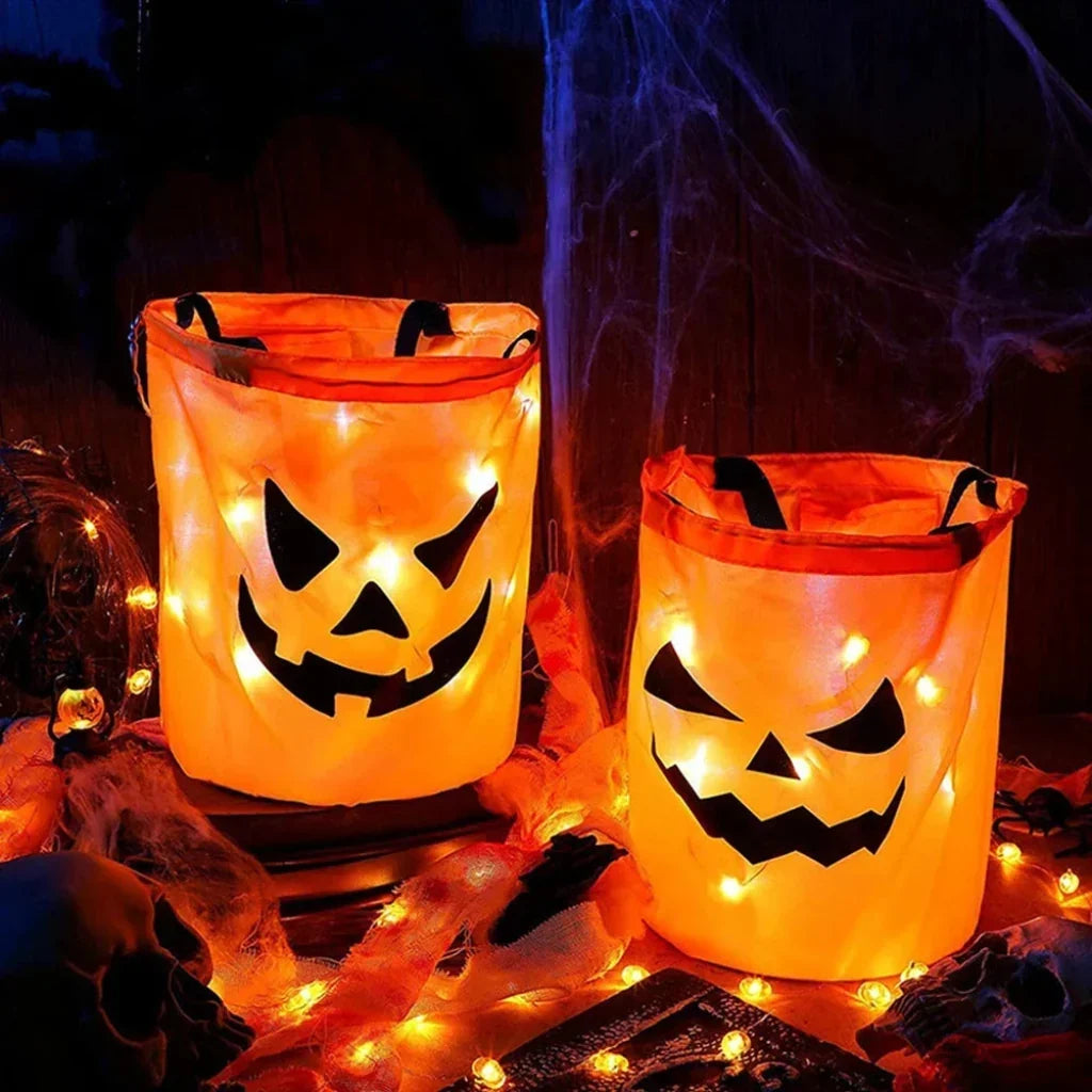 LED Halloween Trick or Treat Bag Reusable Pumpkin Carrying Bag