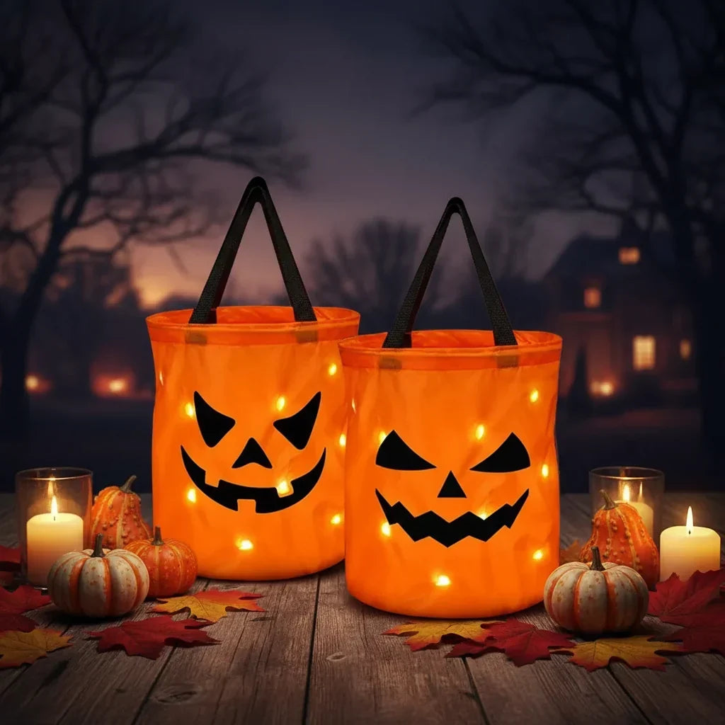 LED Halloween Trick or Treat Bag Reusable Pumpkin Carrying Bag