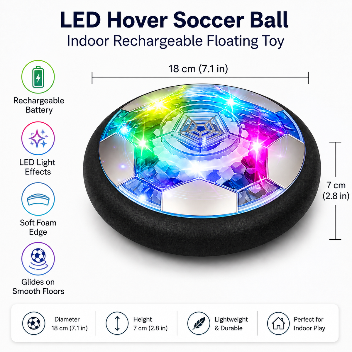 LED Hover Soccer Ball with Rechargeable Battery for Indoor Play