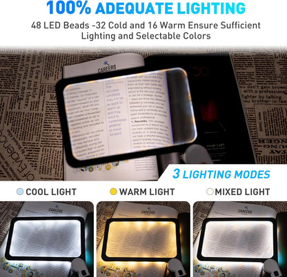 LED Magnifying Glass 5X Foldable Handheld Magnifier Reading Inspection Tool