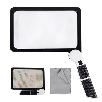 LED Magnifying Glass 5X Foldable Handheld Magnifier Reading Inspection Tool