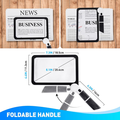 LED Magnifying Glass 5X Foldable Handheld Magnifier Reading Inspection Tool
