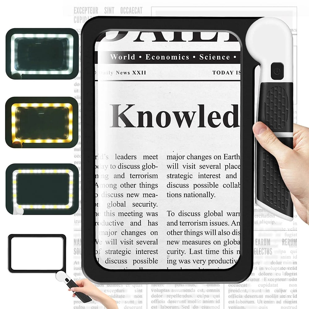 LED Magnifying Glass 5X Foldable Handheld Magnifier Reading Inspection Tool
