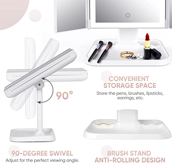 LED Makeup Mirror Adjustable Magnification Vanity Mirror Storage Design