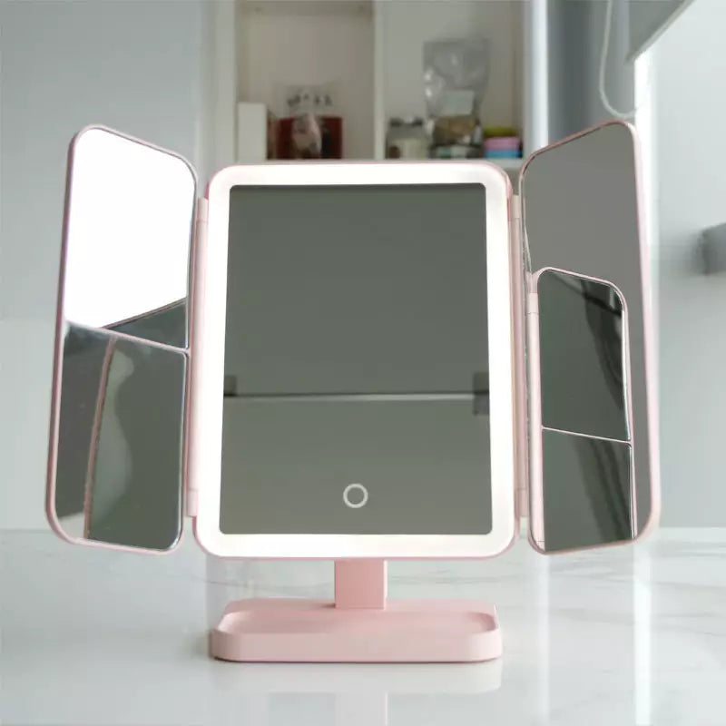 LED Makeup Mirror Adjustable Magnification Vanity Mirror Storage Design
