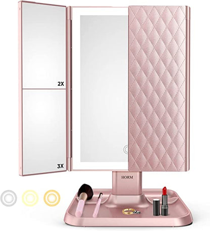 LED Makeup Mirror Adjustable Magnification Vanity Mirror Storage Design