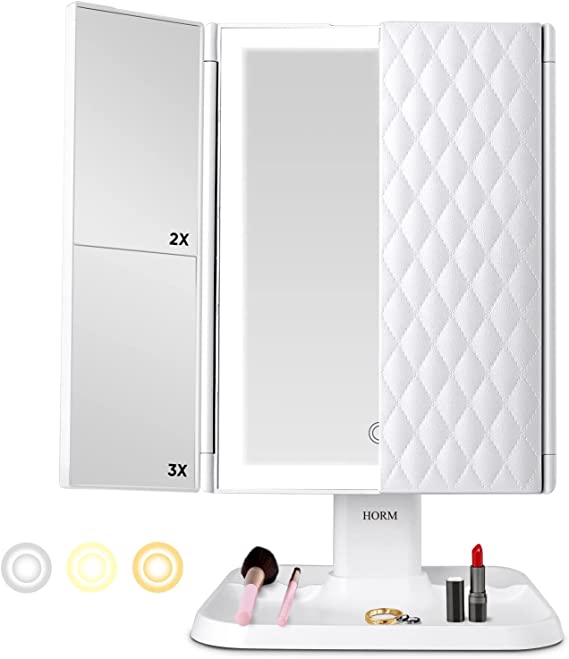LED Makeup Mirror Adjustable Magnification Vanity Mirror Storage Design