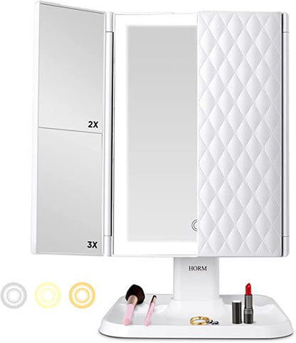 LED Makeup Mirror Adjustable Magnification Vanity Mirror Storage Design