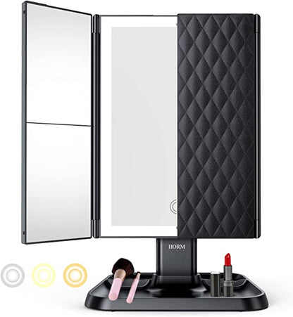 LED Makeup Mirror Adjustable Magnification Vanity Mirror Storage Design