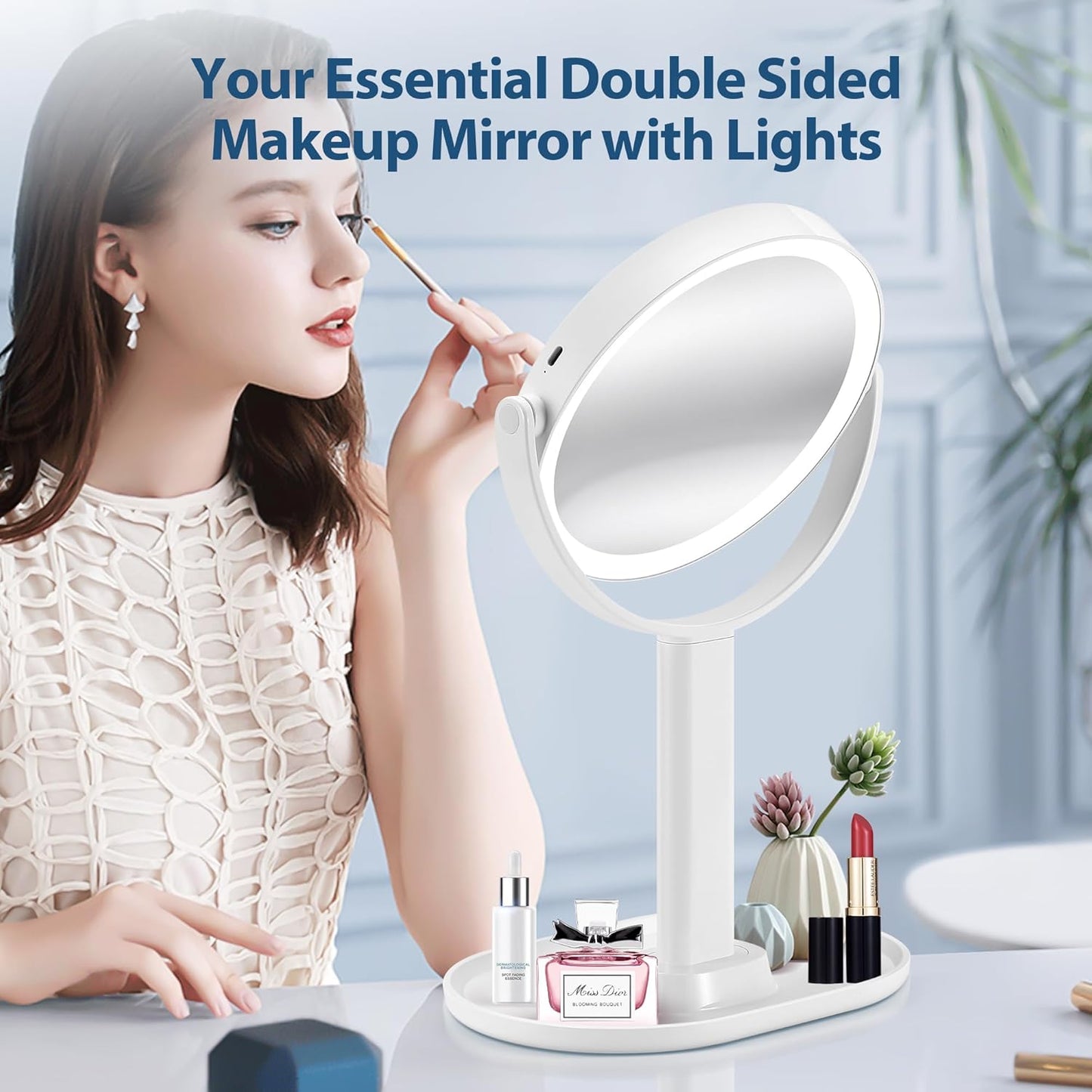 LED Makeup Mirror with 20X Magnification and Adjustable Brightness