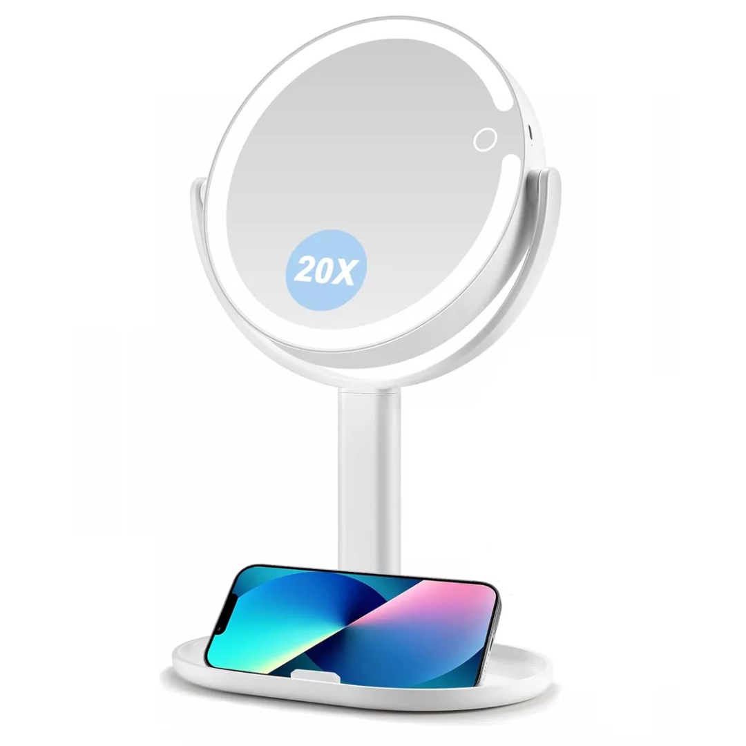 LED Makeup Mirror with 20X Magnification and Adjustable Brightness