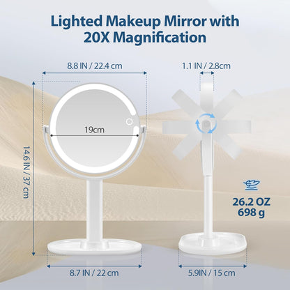LED Makeup Mirror with 20X Magnification and Adjustable Brightness