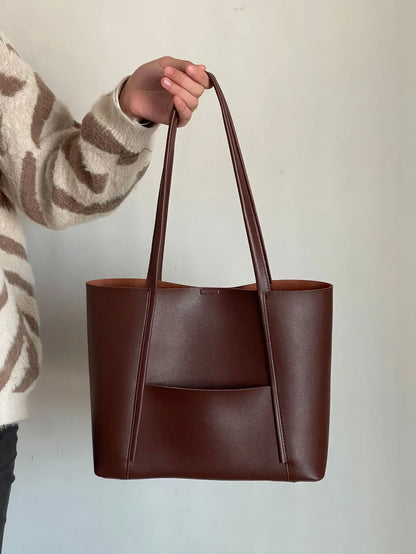 Large Capacity Vegan Leather Shoulder Tote Bag