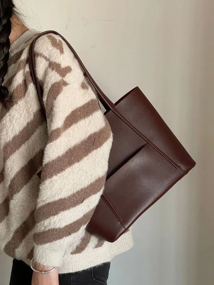 Large Capacity Vegan Leather Shoulder Tote Bag