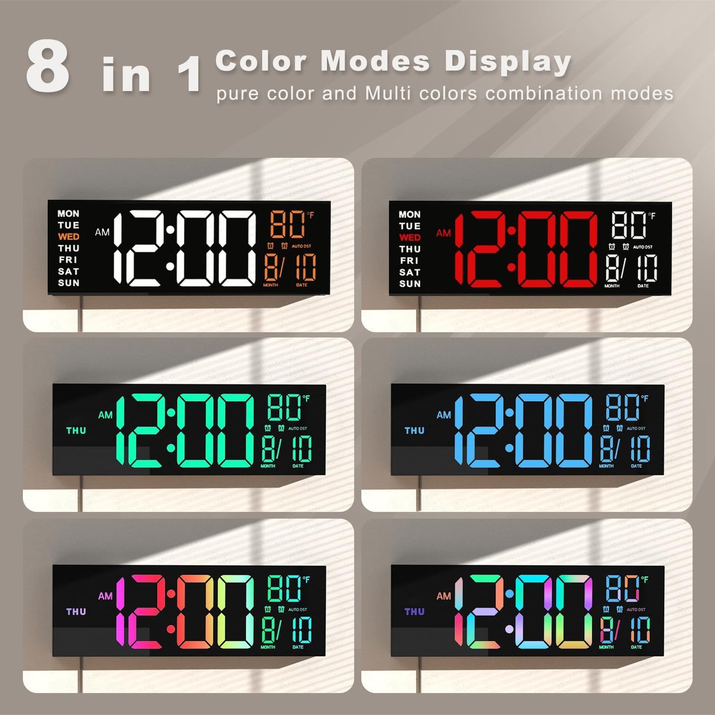 Large LED Digital Wall Clock Remote Control Multi Function Display