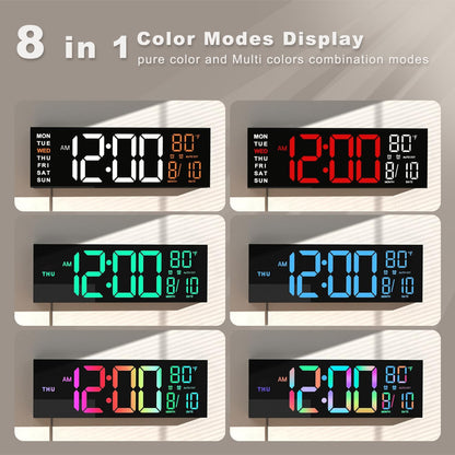 Large LED Digital Wall Clock Remote Control Multi Function Display