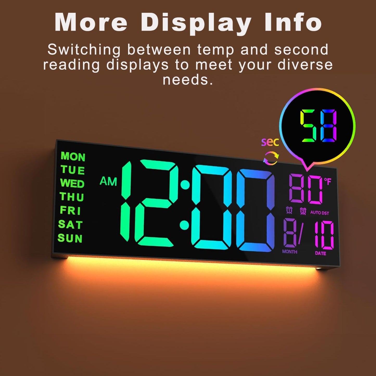 Large LED Digital Wall Clock Remote Control Multi Function Display