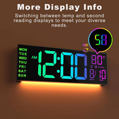 Large LED Digital Wall Clock Remote Control Multi Function Display
