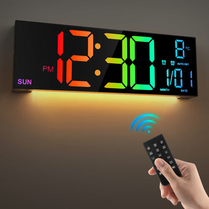 Large LED Digital Wall Clock Remote Control Multi Function Display
