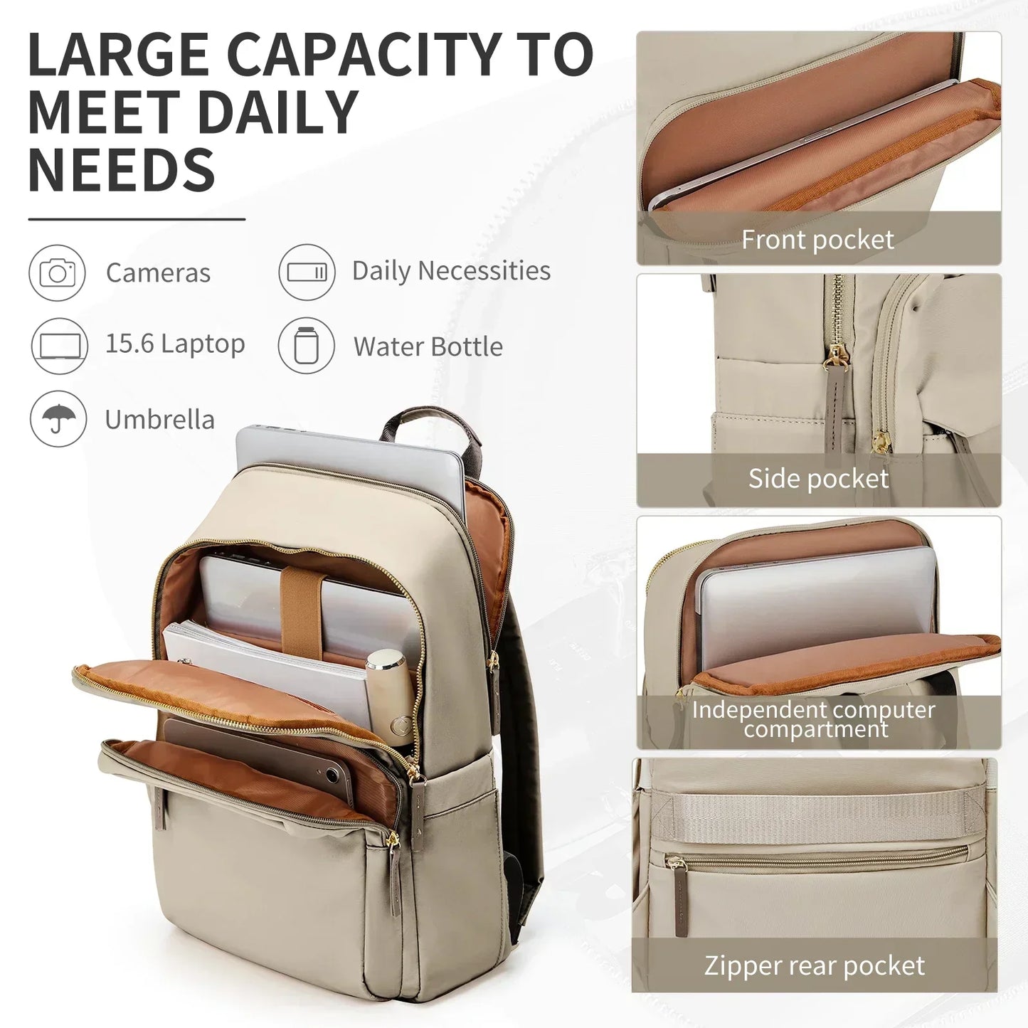 Large Travel Backpack Waterproof Hiking Commuter Laptop Bag