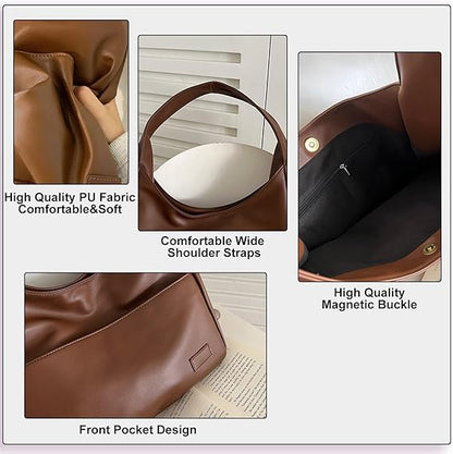 Large Vegan Leather Shoulder Tote Bag Zip Closure