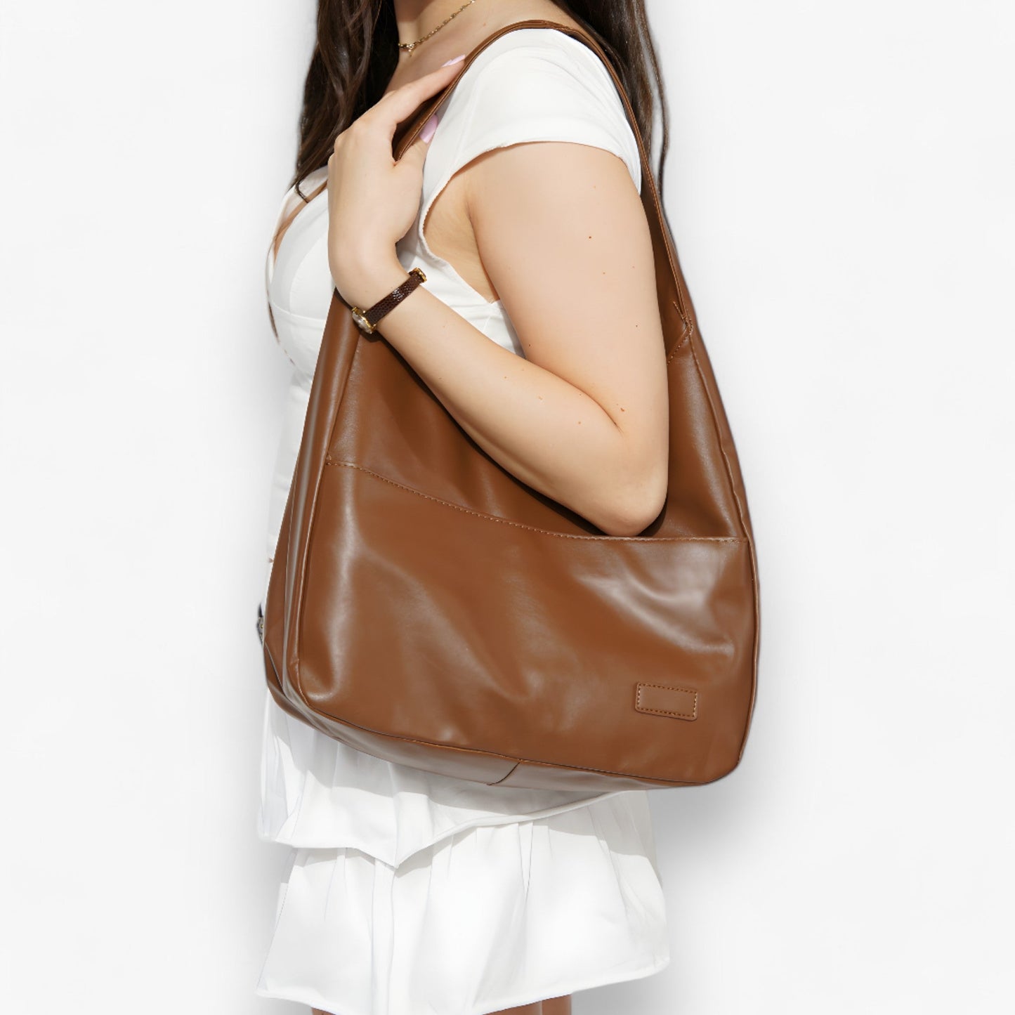 Large Vegan Leather Shoulder Tote Bag Zip Closure