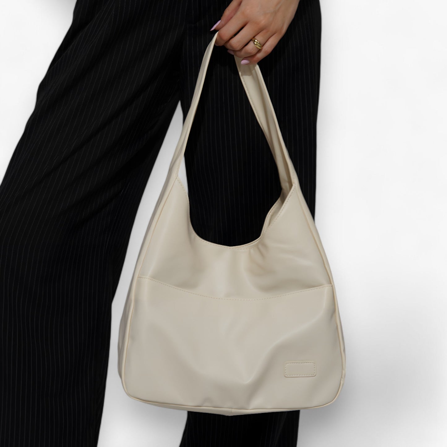 Large Vegan Leather Shoulder Tote Bag Zip Closure