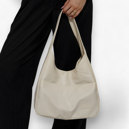 Large Vegan Leather Shoulder Tote Bag Zip Closure
