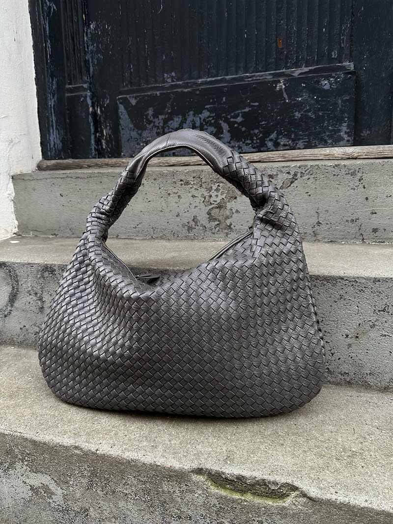 Large Woven Shoulder Bag Soft Vegan Leather Tote