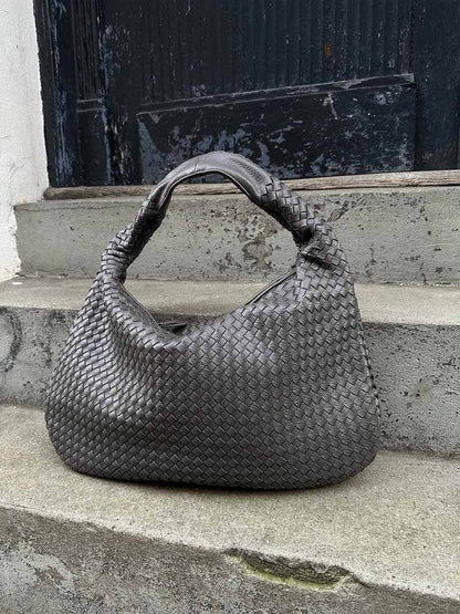 Large Woven Shoulder Bag Soft Vegan Leather Tote