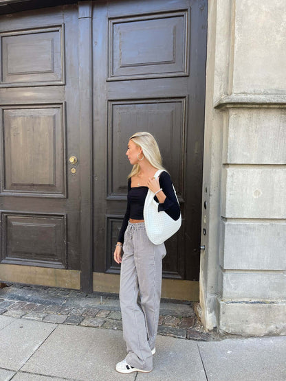 Large Woven Shoulder Bag Soft Vegan Leather Tote