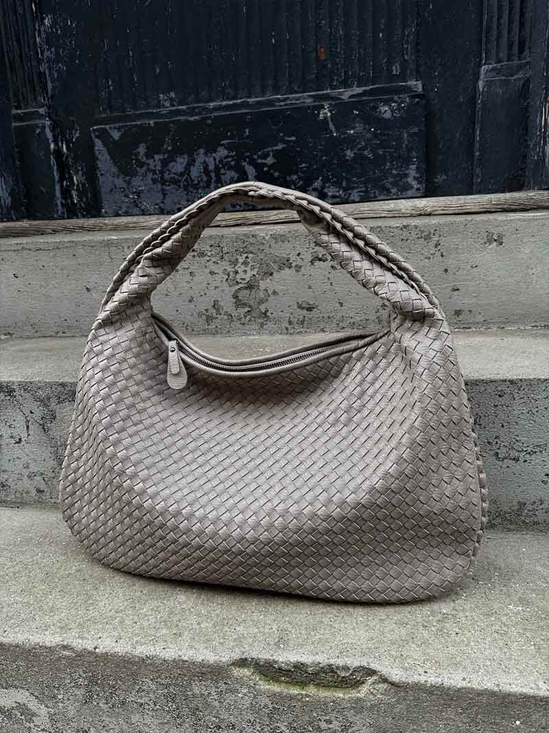 Large Woven Shoulder Bag Soft Vegan Leather Tote