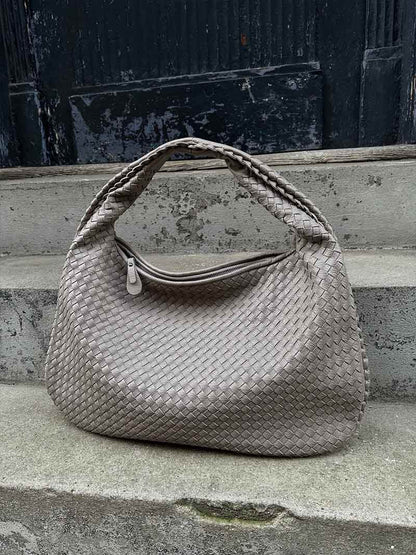 Large Woven Shoulder Bag Soft Vegan Leather Tote